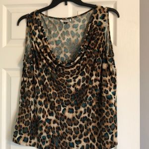 Animal print sleeveless blouse by Tahari.